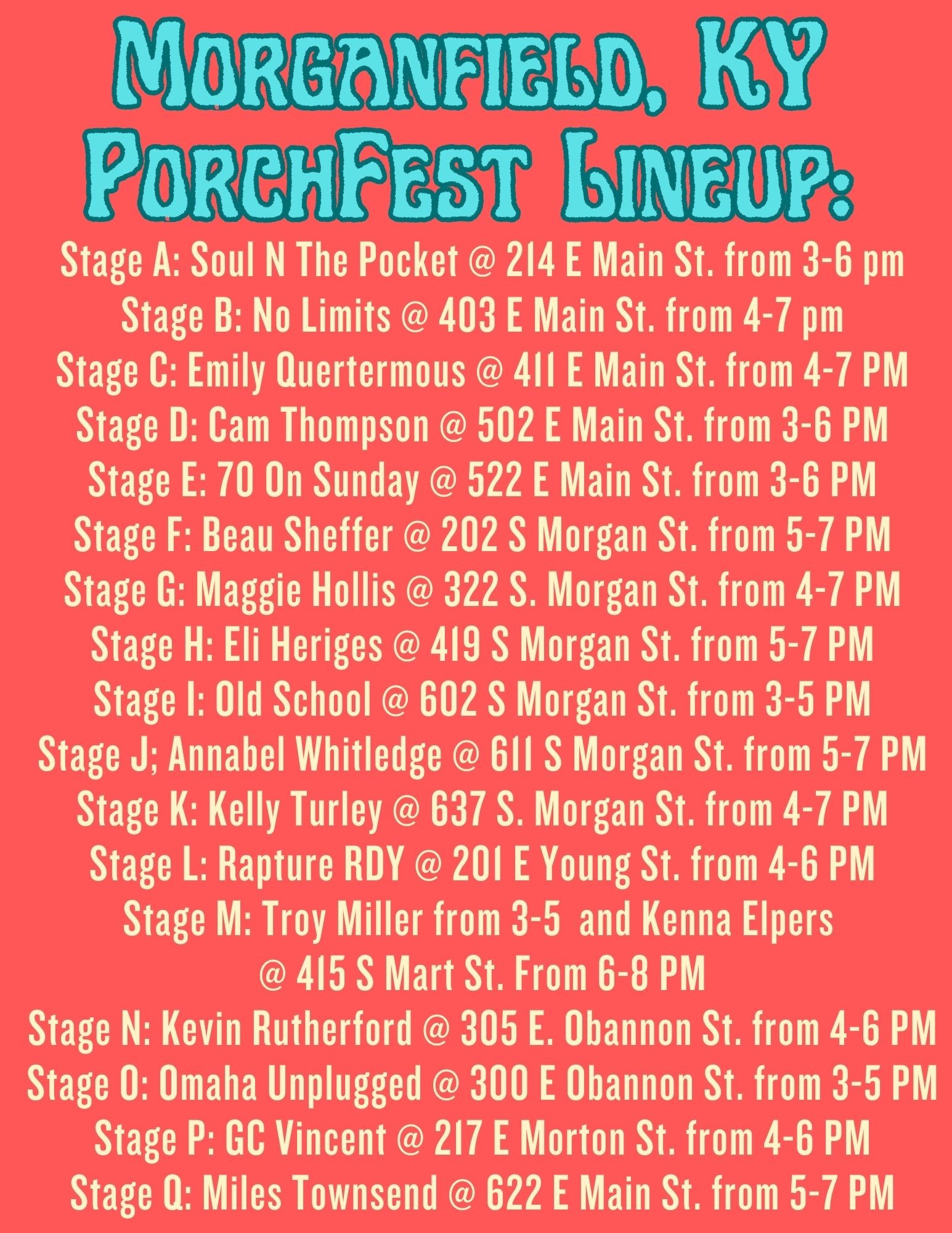 PorchFest Lineup